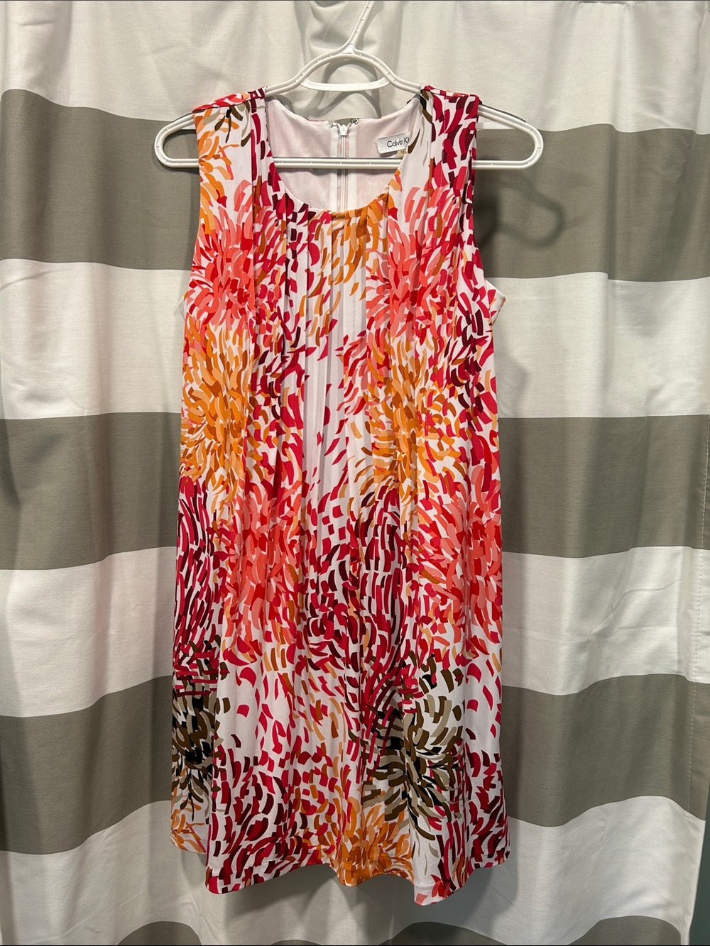 Calvin Klein Pink Orange Floral-Print Tank Mini Dress